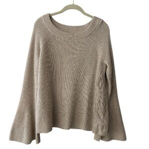 ONLY MINE cashmere knit sweater,oversized small, beige taupe, long bell sleeves